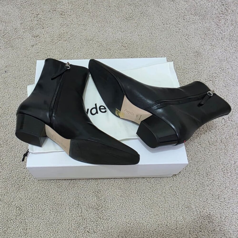 Aeyde Baba Black Calf Leather Ankle Boots Pointed Toe Cowboy Western NIB EU 40 - Picture 11 of 13